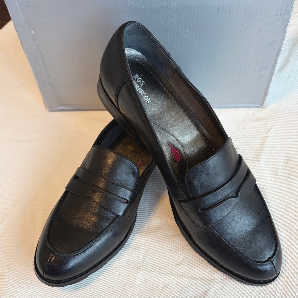 Ros Hommerson Classic Black Leather Slip-Ons